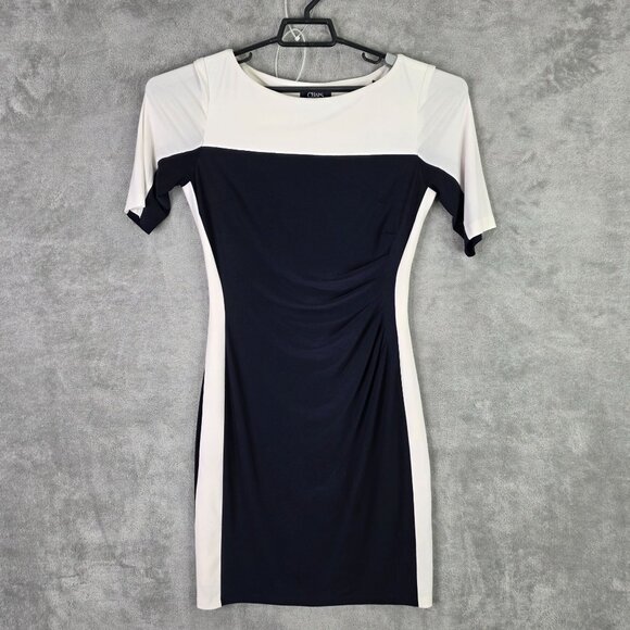 Womens Chaps White & Navy Colorblock Sheath Dress Short Sleeve Polyester Size M - Picture 2 of 8